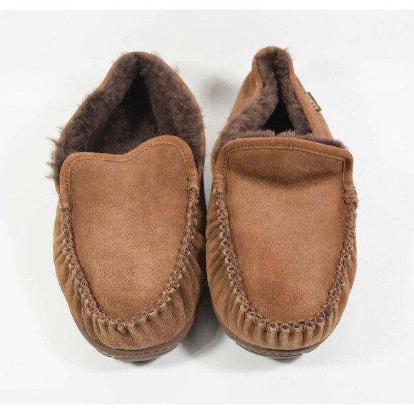L.L. Bean 296508 Brown Suede Shearling Lined Wicked Good Venetian Slippers Sz 13 - Picture 2 of 7